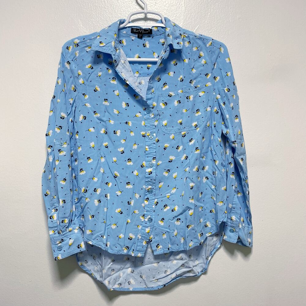 Velvet Heart Blue Poppy Print Buttondown Top
